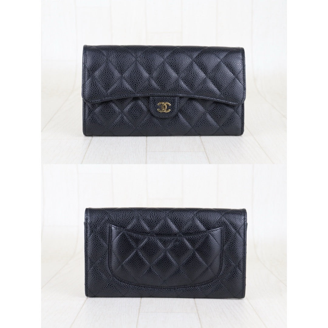 Very Good ( Rank A)｜CHANEL Caviar Skin Black Long Wallet Made In 2020 - 2021 Year｜H25011310