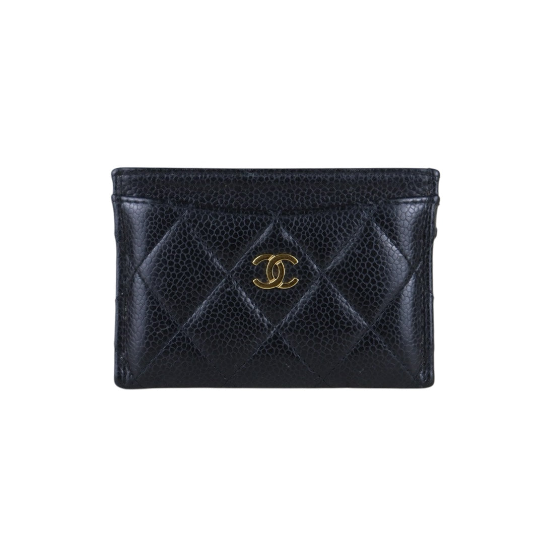 Include Entrupy Certificate of Authenticity｜Good ( Rank AB)｜CHANEL Caviar Skin Black Card Holder Made In 2021-2022Year｜S26052512