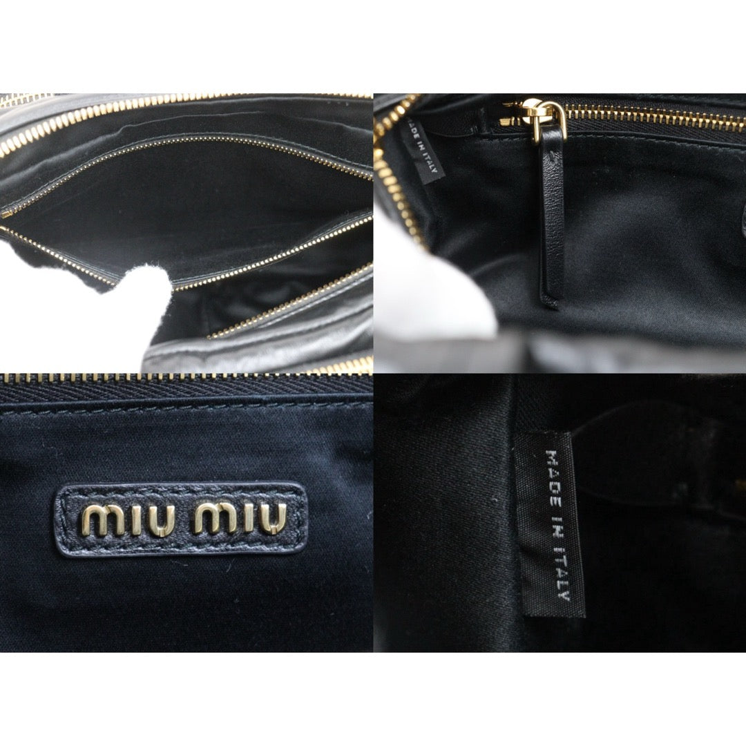 Very Good ( Rank A)｜MiuMiu Lamb Skin Pocket Nappa Hand Bag Shoulder Bag Black｜Y25072803
