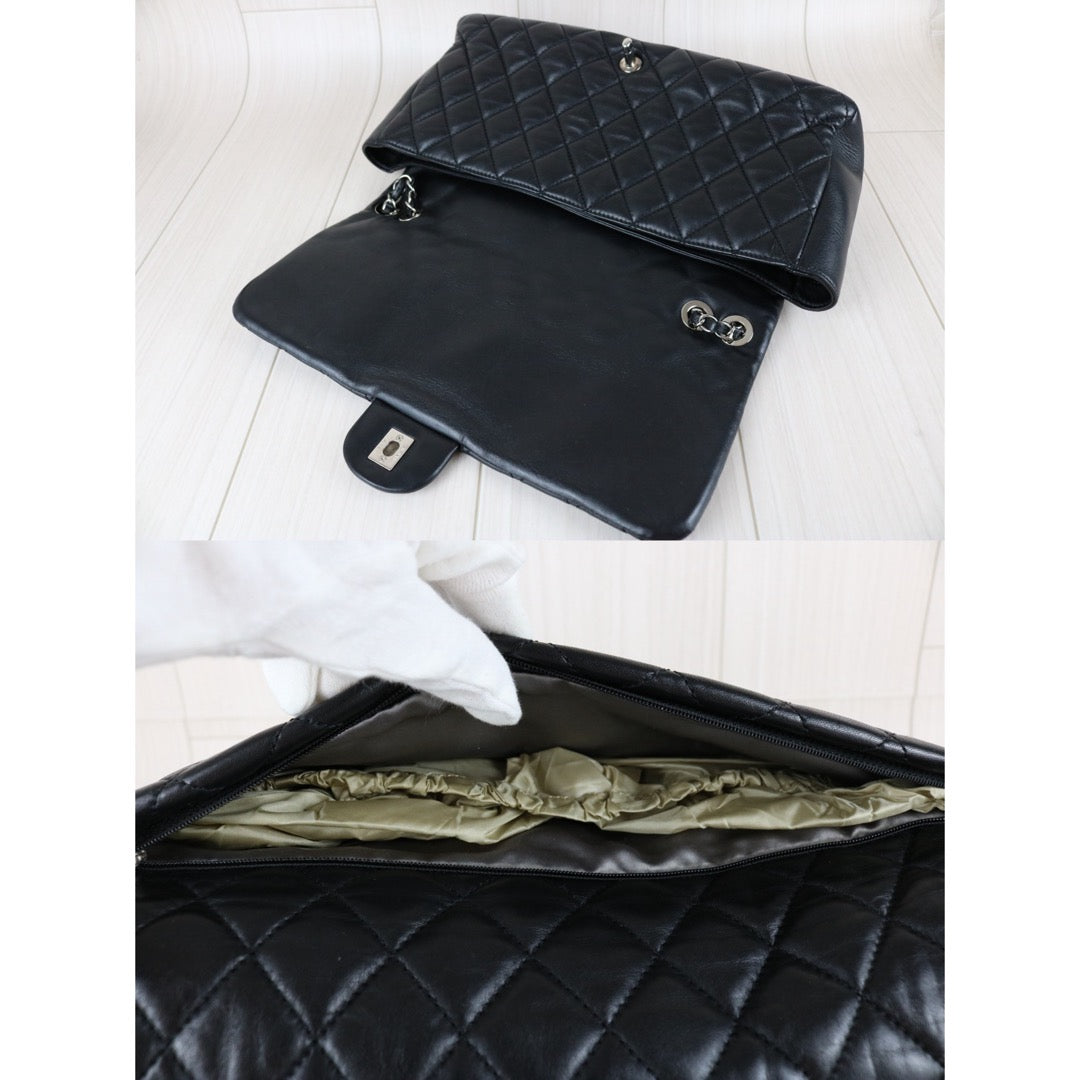 Include Entrupy Certificate of Authenticity｜Good ( Rank AB)｜ CHANEL Lamb Skin Matrasse Chain Single Flap Maxi Shoulder Bag Black Made in 2009-2010Year｜S26011603