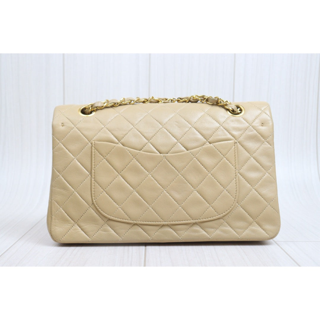 Include Entrupy Certificate of Authenticity｜Good ( Rank AB)｜ CHANEL Lamb Skin Matrasse Chain Double Flap 25 Shoulder Bag  Beige Made In 1989-1991 Year｜26092503