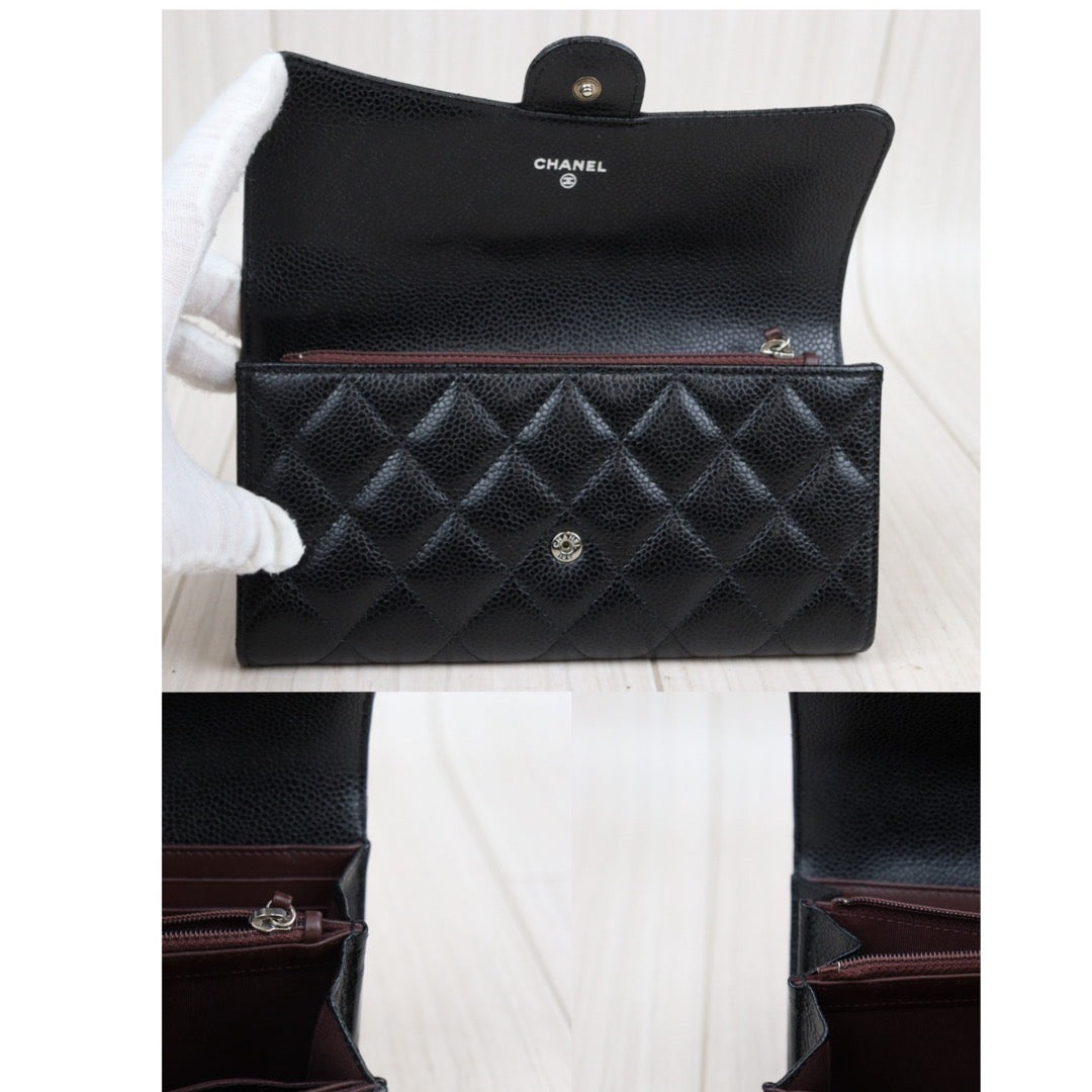 Rank A ｜Chanel Caviar Skin Black Long Wallet Made In 2018-2019 Year｜23121208