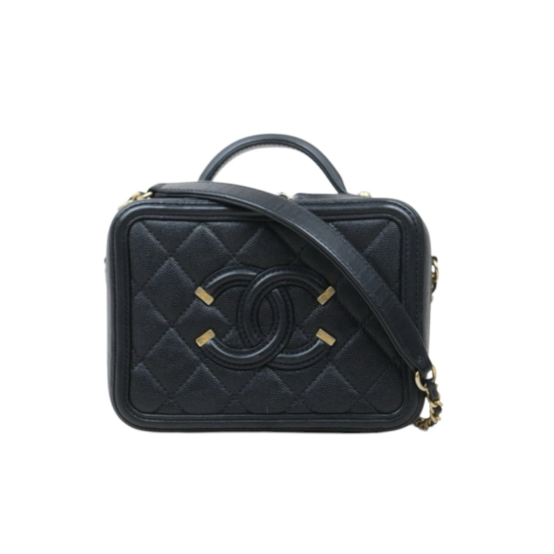 Very Good ( Rank A)｜ CHANEL  Caviar Skin Leather Calf Leather Mini Vanity Case Shoulder Bag Black Made In 2018 Year ｜P24122007