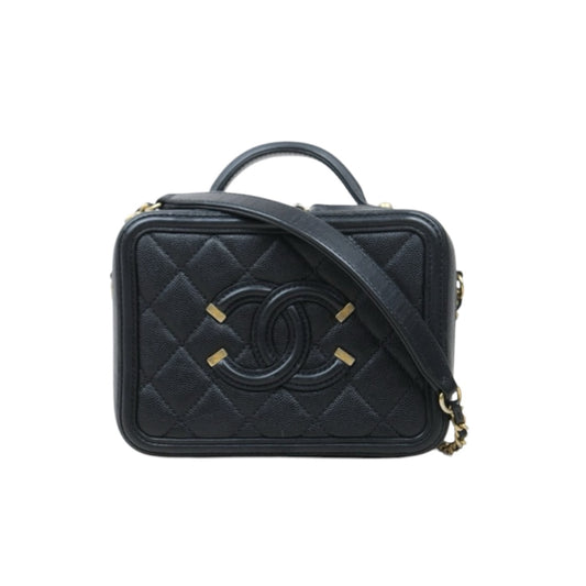 Very Good ( Rank A)｜ CHANEL  Caviar Skin Leather Calf Leather Mini Vanity Case Shoulder Bag Black Made In 2018 Year ｜P24122007