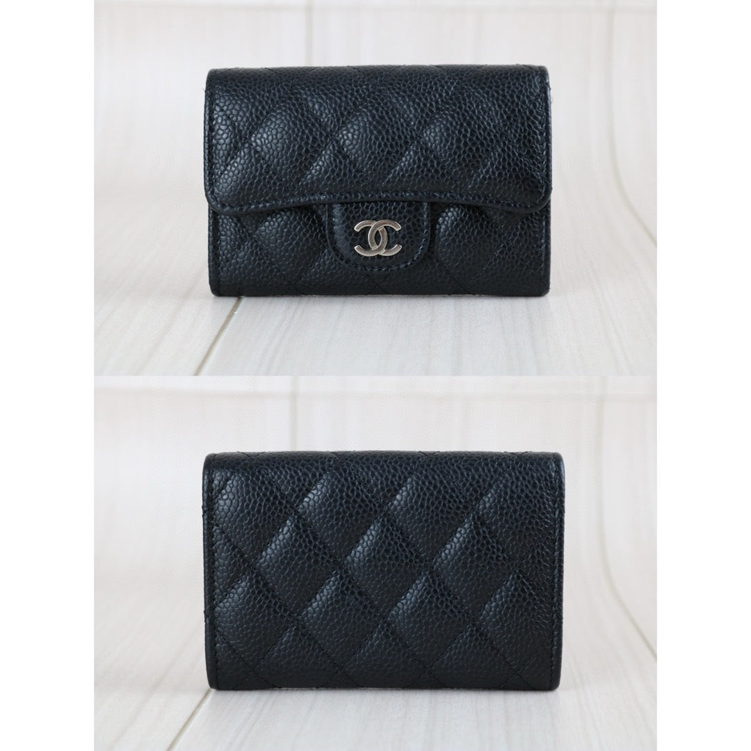 Very Good ( Rank A) ｜CHANEL Caviar Skin Leather Calf Leather  Card Holder Black Made In 2018-2019 Year｜S24110801