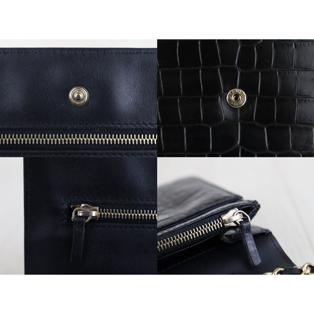 Include Entrupy Certificate of Authenticity｜Very Good ( Rank A)｜CHANEL Crocodile Skin WOC Chain Bag Black Made In 2014Year｜S26030816