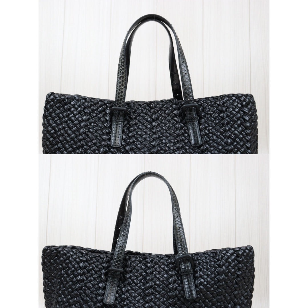 Rank A ｜ Bottega Veneta Lambskin Knitted Snakeskin Tote Bag Black ｜Q24040205