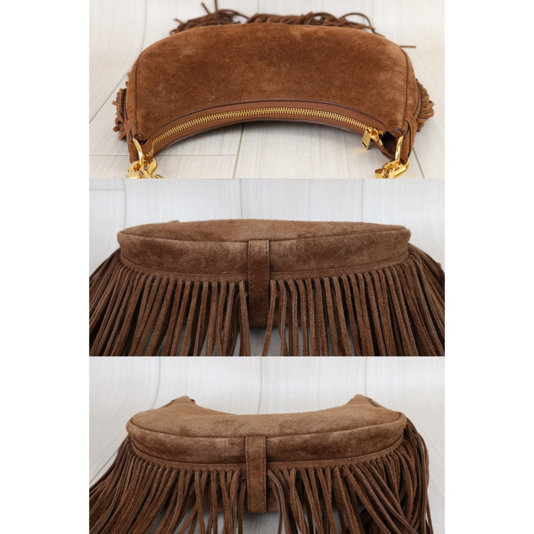 Include Entrupy Certificate of Authenticity｜Good ( Rank A) ｜CELINE Ava Fringes Strap Brown Shoulder Bag ｜X26051716