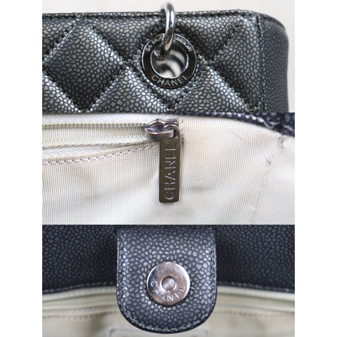 Rank AB ｜ CHANEL Limit Color Charcoal Grey Matrasse Caviar Skin PST Chain Tote Bag Made In 2010-2011 Year｜V24061735