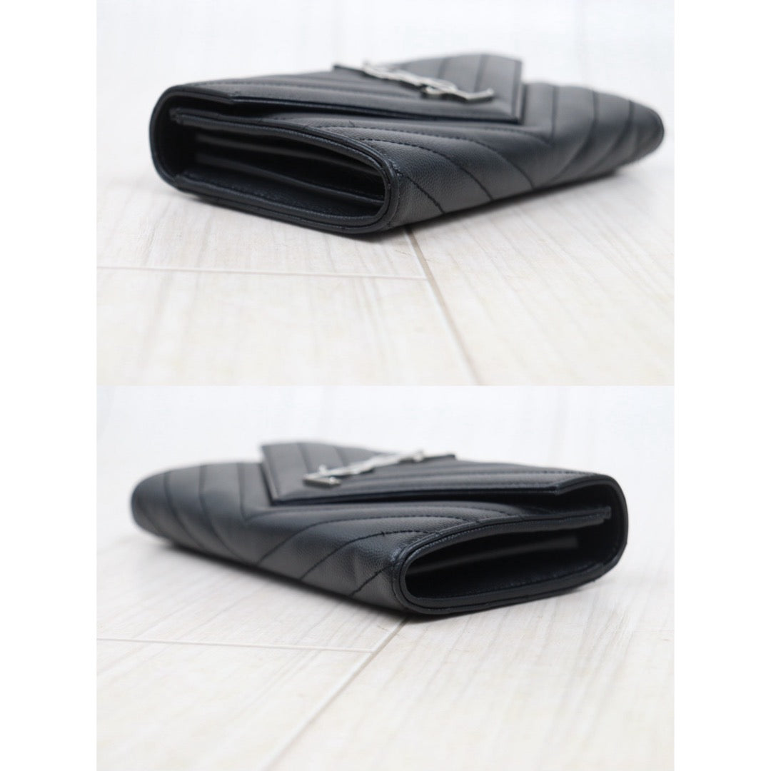 Very Good ( Rank A)｜  Saint Laurent YSL Caviar Skin Calf Leather Long Wallet Black｜25060602