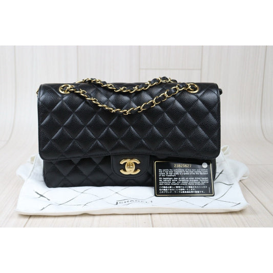 Very Good ( Rank A)| CHANEL Caviar Skin Matrasse Double Flap 25 Shoulder Bag Black |S24071441
