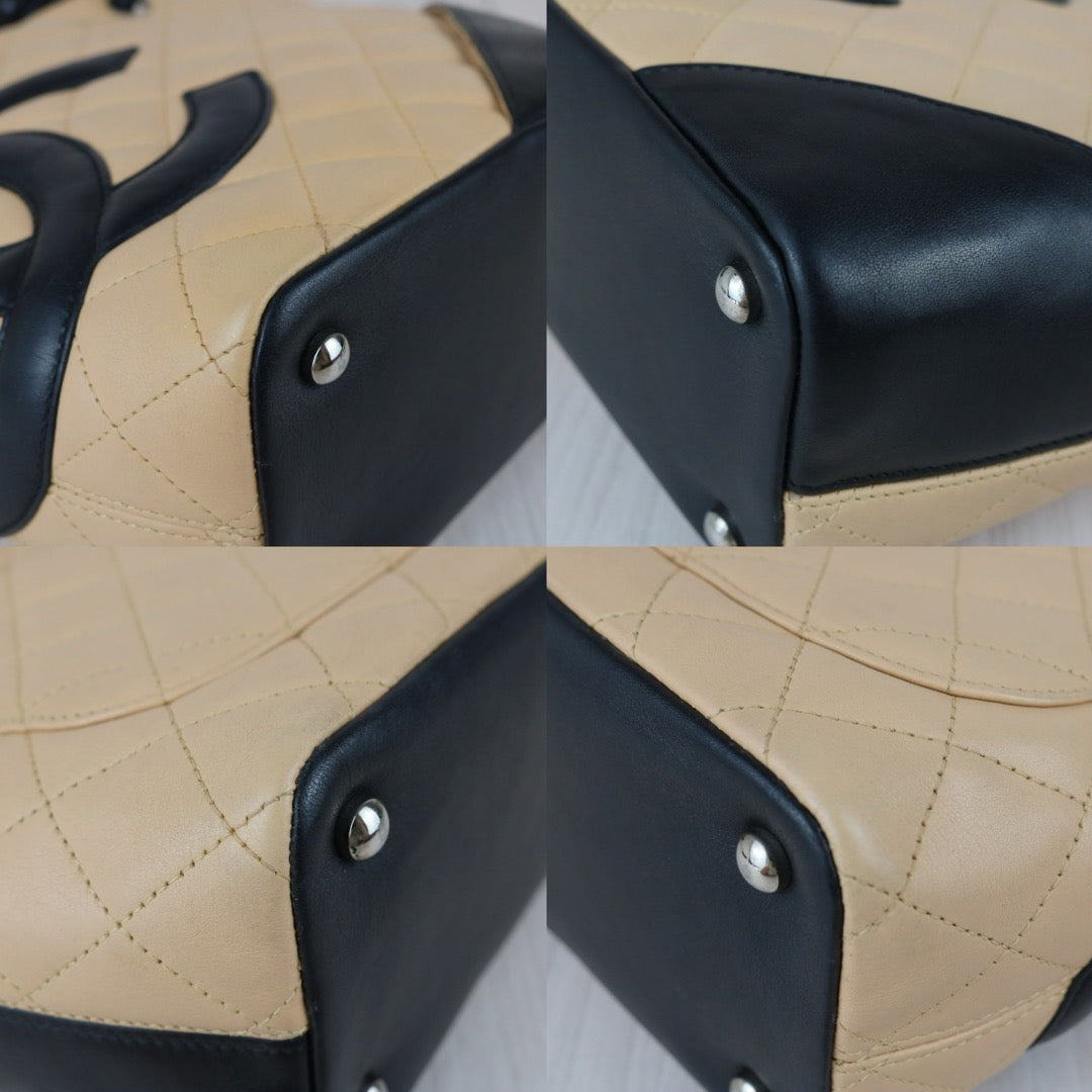 Include Entrupy Certificate of Authenticity｜Good ( Rank AB)｜ CHANEL Cambon Line Calf Leather Mini Tote Bag Beige Made In 2004-2005Year｜Y26051522