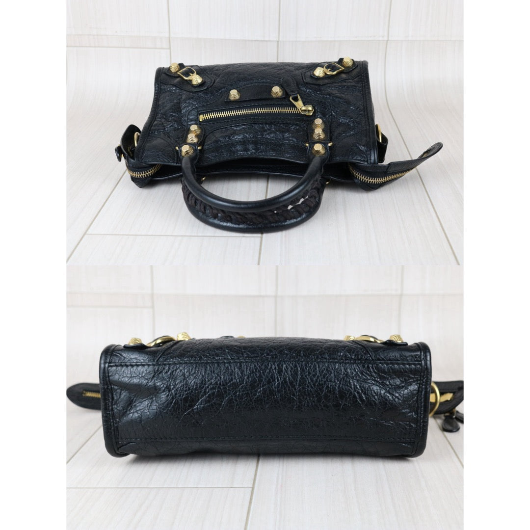 Include Entrupy Certificate of Authenticity｜Good ( Rank AB)｜Balenciaga Oiled Leather Gaint Classic Mini City Handbag Shoulder Bag Black｜S26052502