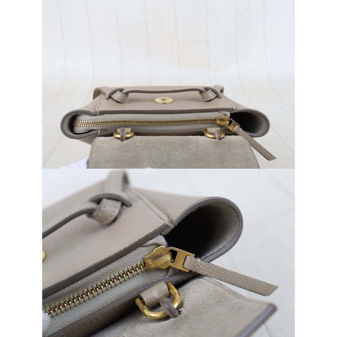 Include Entrupy Certificate of Authenticity｜Very Good ( Rank A)｜CELINE Calf Leather Belt Pico Handbag Shoulder Bag Beige｜S26030833