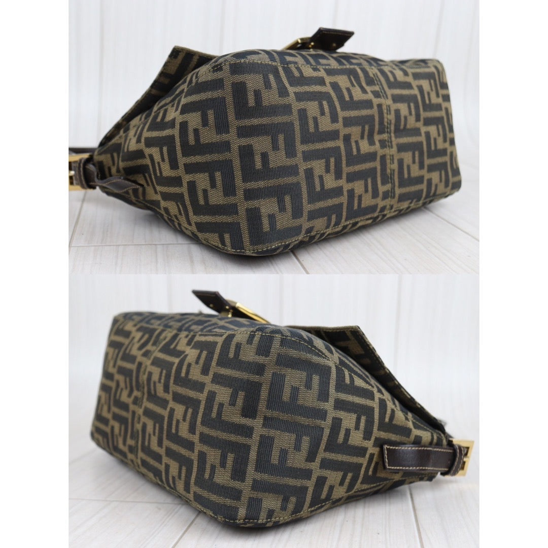 Rank A｜ FENDI Zucca Mamma Baguette Shoulder Bag Gold Hardware｜23102847
