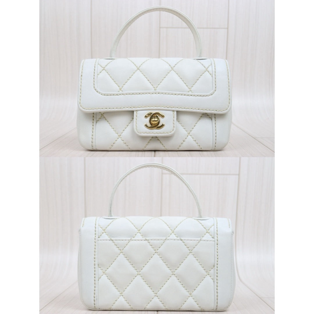 Good ( Rank AB)｜CHANEL Calf Leather White Mini  Vintage Kelly Handbag  Made In 2004-2005Year｜Y25110418