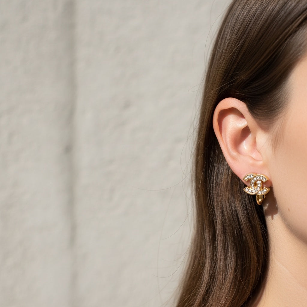 Include Authentic Detective Certificate of Authenticity｜Very Good ( Rank A) ｜CHANEL  COCO Mark Rhinestone Earrings ｜26070308