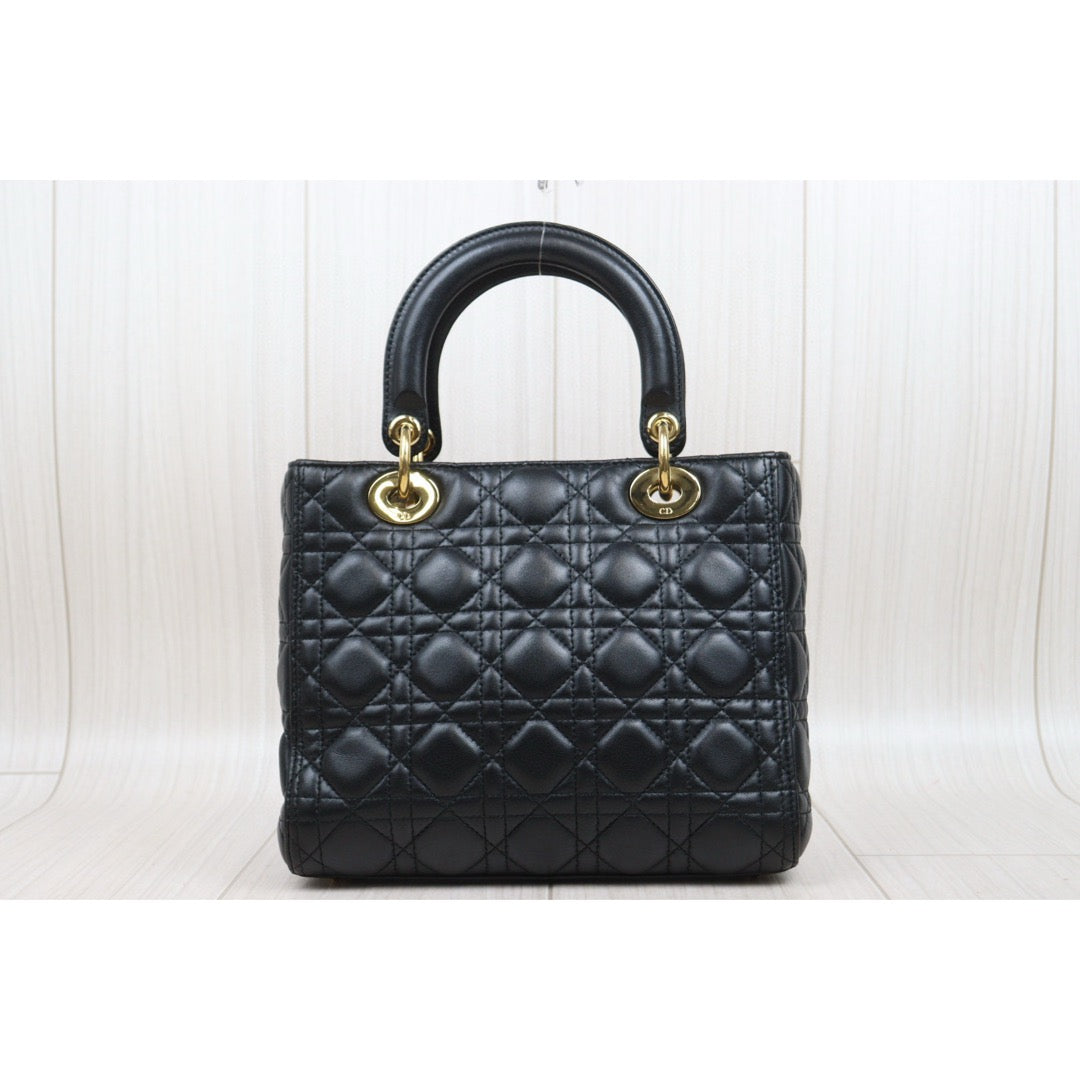 Good ( Rank AB)｜  Dior Lady Dior Lamb Skin 2WAY Shoulder Bag Handbag Black  ｜H25052503