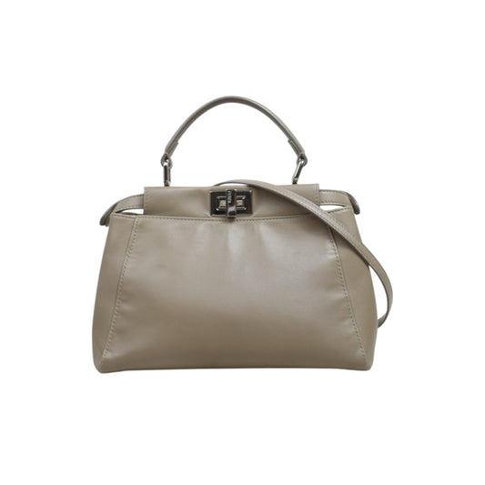 Include Entrupy Certificate of Authenticity｜Good ( Rank AB) ｜ FENDI Calf Leather Peekapoo iconic mini Handbag With Shoulder Bag Pebble｜26081806