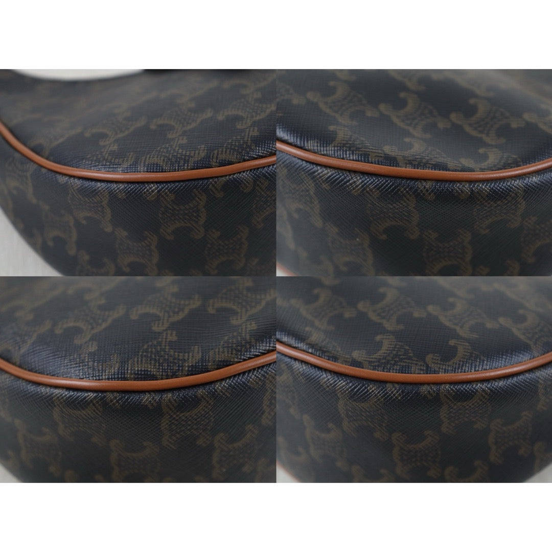 Include Entrupy Certificate of Authenticity｜Very Good ( Rank A)｜ CELINE AVA Macadam Triomphe Calf Leather Shoulder Bag ｜S26090717