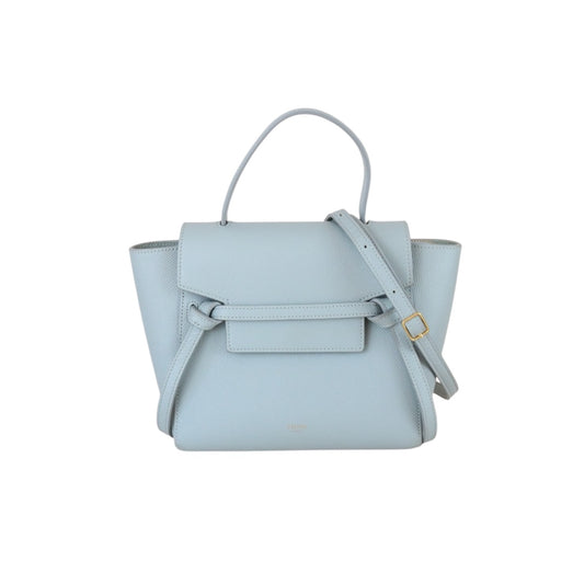 Good ( Rank AB)｜CELINE Calf Leather  Belt Nano Handbag Shoulder Bag Light Blue｜X26030106
