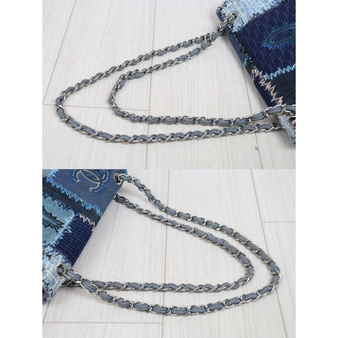 Good ( Rank AB)｜ CHANEL  Colorblock Patch Denim Single Flap Jumbo 30 Shoulder Bag Blue Made in 2014-2015Year｜S26020201