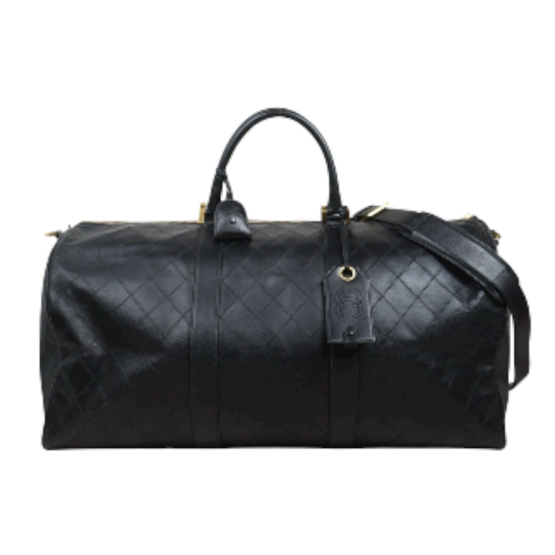 Good ( Rank AB)｜ CHANEL Calf Leather Vintage Boston Travel Bag 60 with Shoulderstrap Black Made In 1989- 1991Year｜S25110407