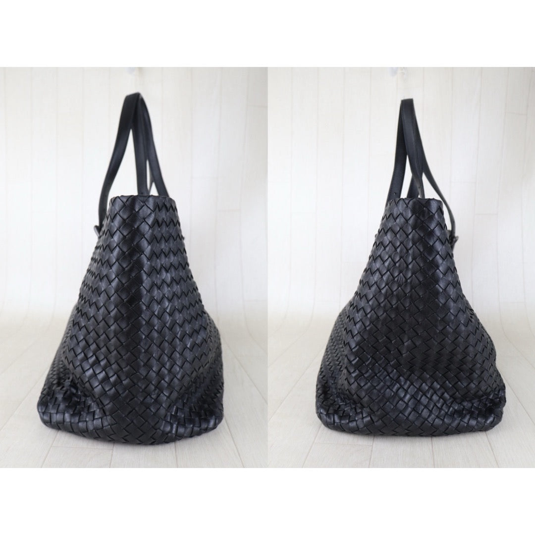 Include Entrupy Certificate of Authenticity｜Good ( Rank AB)｜ Bottega Veneta Lamb Skin Intrecciato Cesta GM Tote Black｜S26090739