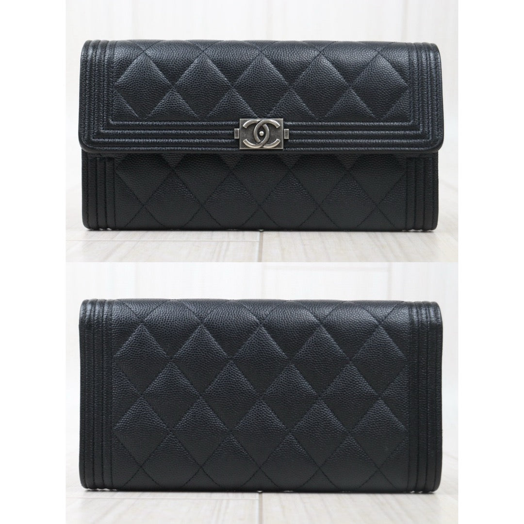 Good ( Rank AB)｜CHANEL Leboy Caviar Skin Black Long Wallet Made In 2018 Year｜24102416