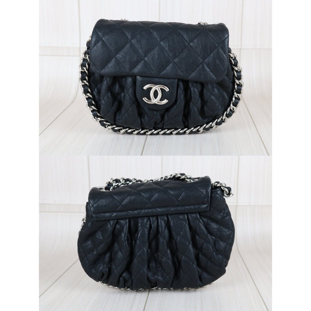 Include Entrupy Certificate of Authenticity｜Very Good ( Rank A)｜ CHANEL Calf Leather Chain Around Cloud Bag Shoulder Bag Black PM Made In 2013-2014Year｜S26031510