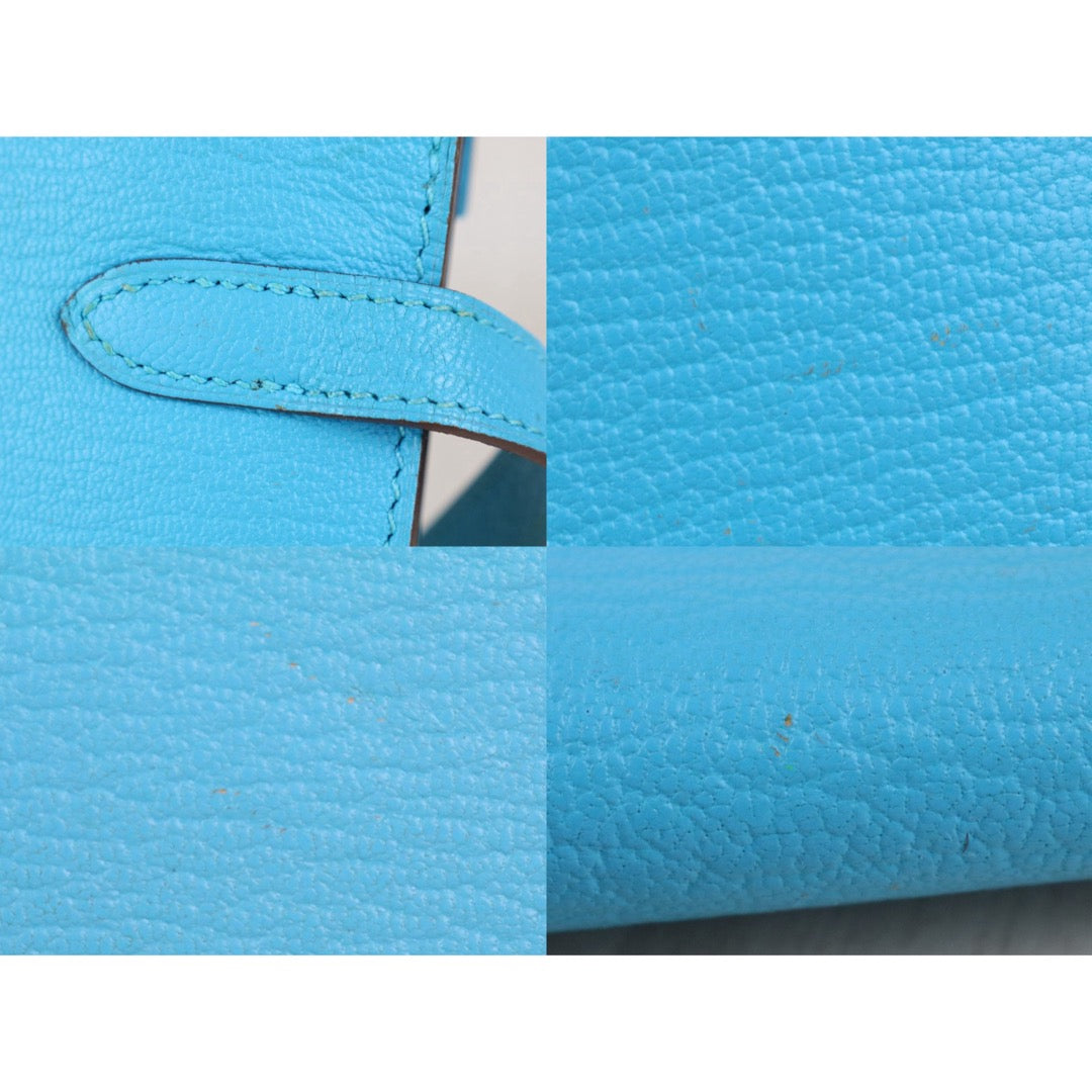 Include Entrupy Certificate of Authenticity｜Very Good ( Rank A)｜ HERMES Goatskin Kelly Long Wallet Blue Paon □R Stamp Made In 2014Year｜X26042002