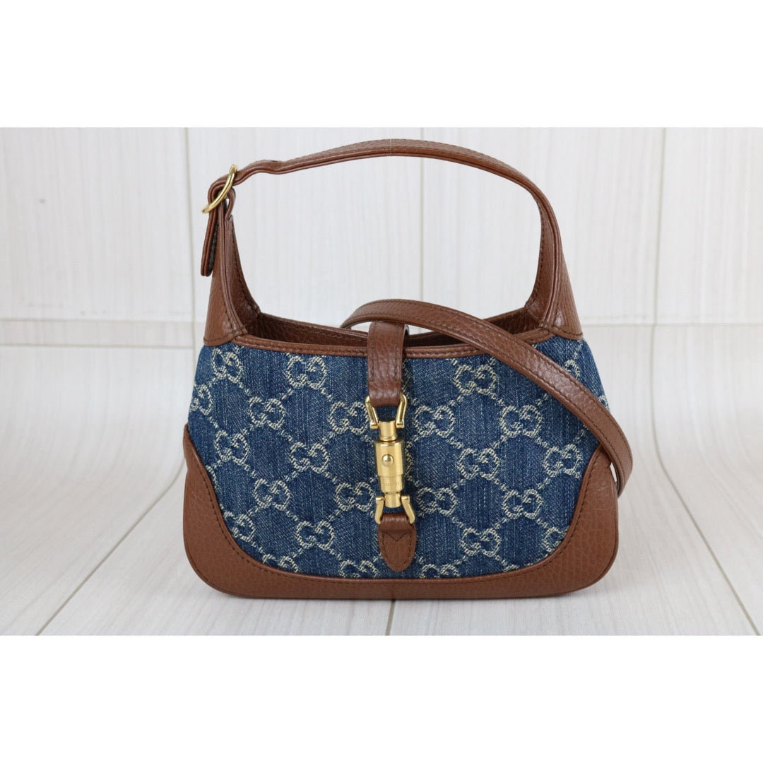 Include Entrupy Certificate of Authenticity｜Very Good ( Rank A) ｜  GUCCI  Monogram Denim Leather Piecing Mini Jackie Handbag With Shoulder Strap｜S26070604