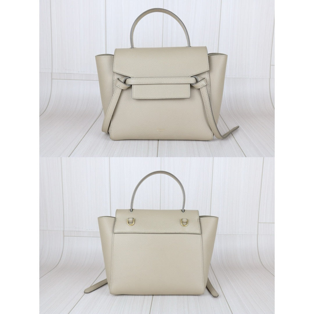 Very Good ( Rank A)｜CELINE Leather Calf Belt Nano Handbag Shoulder Bag Beige｜B25041506