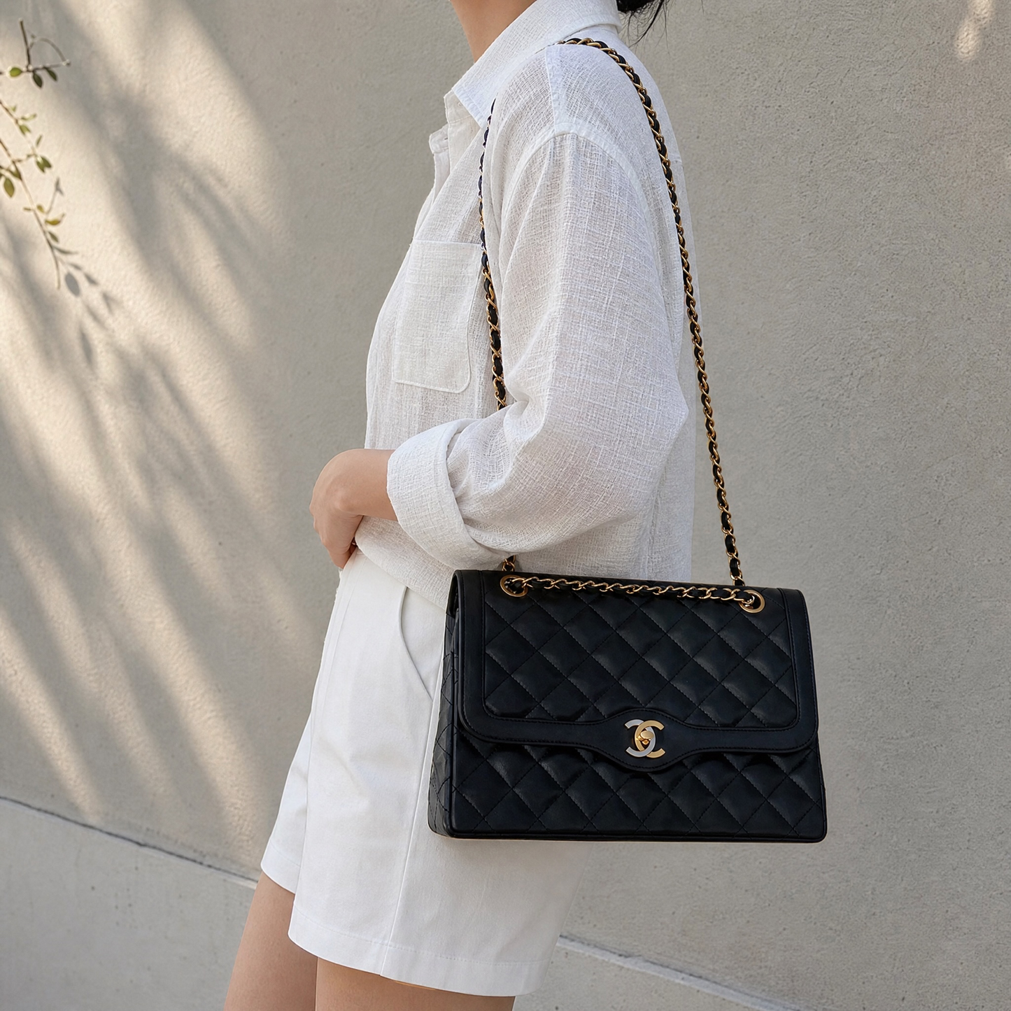 Include Entrupy Certificate of Authenticity｜Good ( Rank AB)｜CHANEL Paris Limited Edition Lambskin Black Double Flap Shoulder Bag  Made In 1991～1994Year｜S26080615