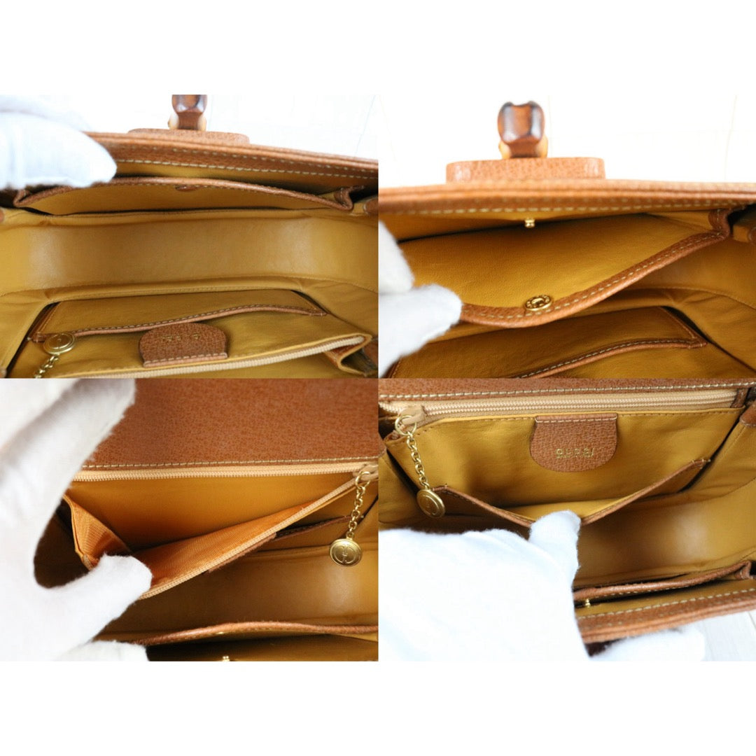 Include Entrupy Certificate of Authenticity｜Good ( Rank AB)｜  GUCCI Bamboo Calf Leather Caramel HandBag ShoulderBag ｜S26073107