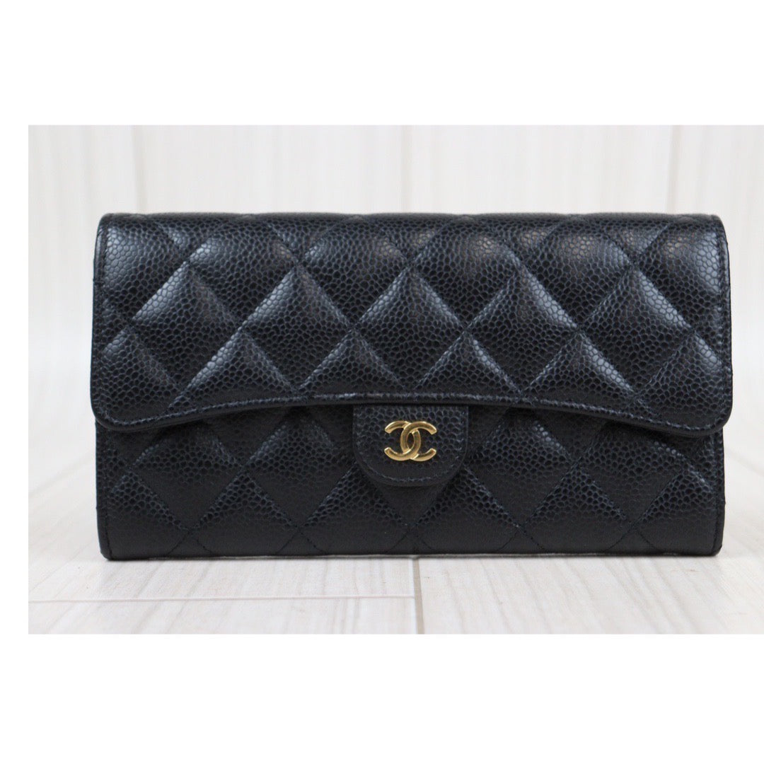 Rank A ｜CHANEL Caviar Skin Black Long Wallet Made In 2019-2020 Year｜S23120203