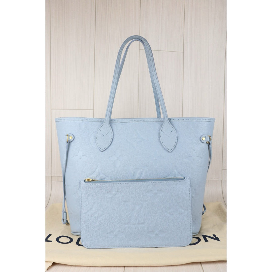 Include Entrupy Certificate of Authenticity｜Very Good ( Rank A)｜ Louis Vuitton Monogram Empreinte Calf Leather Blue Hour Neverfull MM With Pouch  IC Chips Model｜S26053008