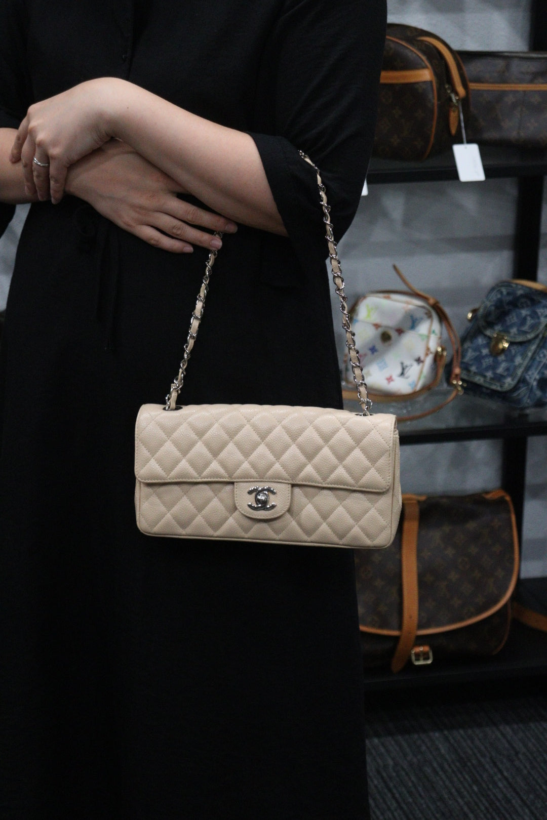 Rank A ｜ CHANEL Matrasse East West Classic Chain Shoulder Bag Beige｜23080303