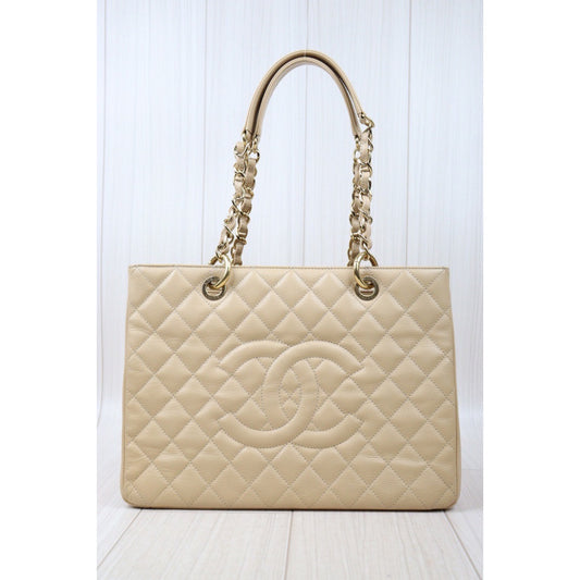 Rank A | CHANEL Matrasse GST Chain Tote Bag Caviar Skin Beige Made In 2012-2013Year|S24042604