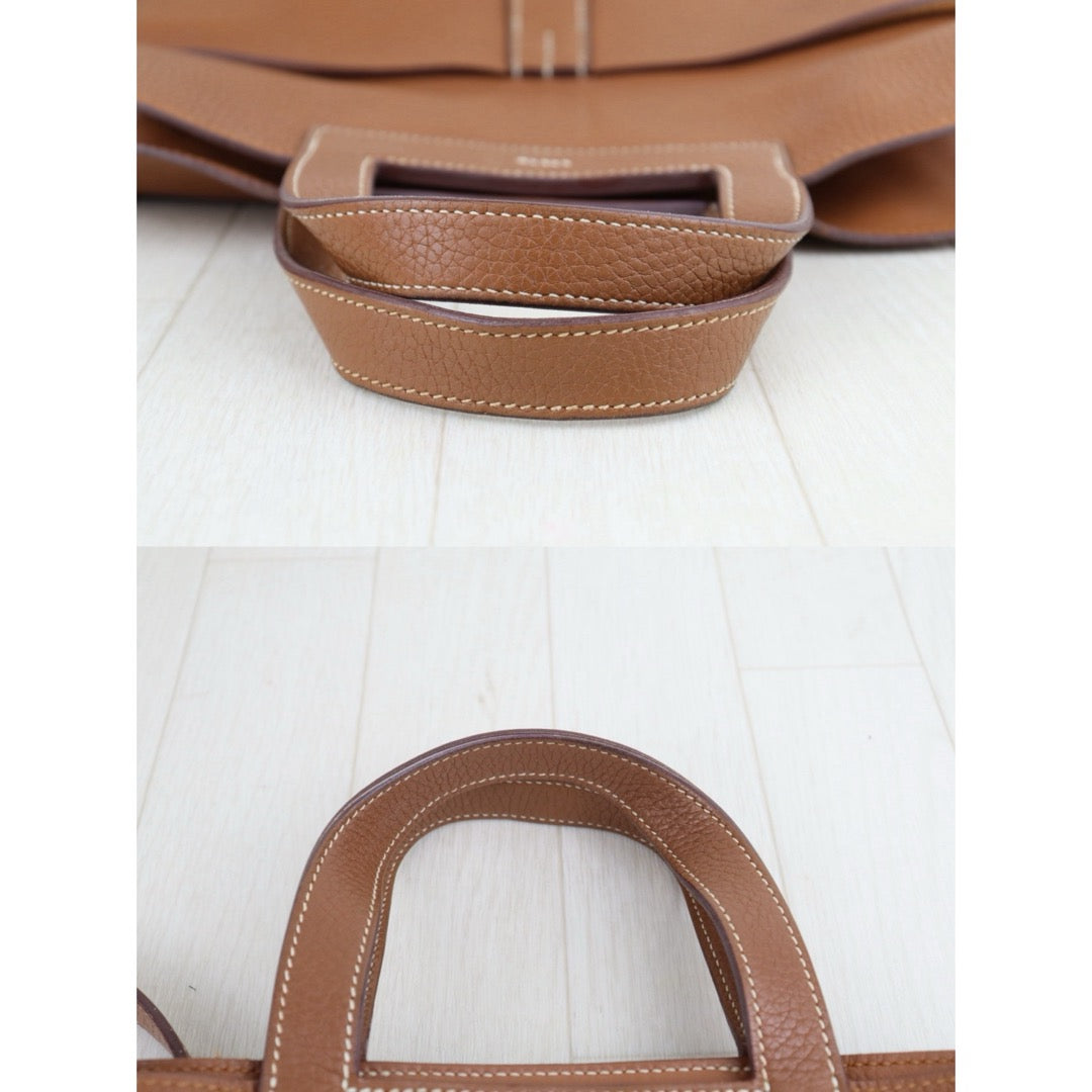 Good ( Rank AB)｜ Hermes Halzan 31 TC Leather Handbag Shoulder Bag Golden Brown C Stamp Made In 2018 Year｜H25081804