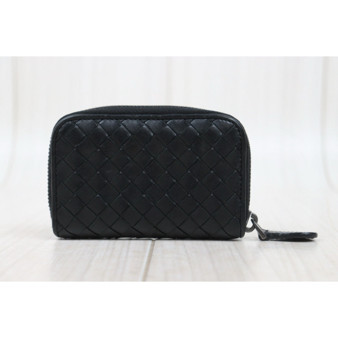 Good ( Rank AB)｜ Bottega Veneta Lamb Skin Braid Black Wallet Card Holder Coin Purse｜25090111