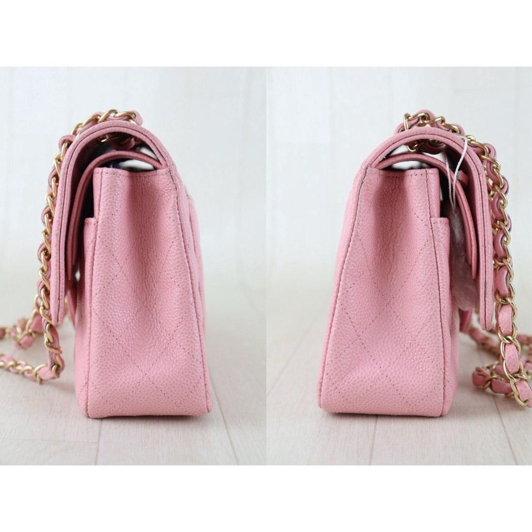 Include Entrupy Certificate of Authenticity｜Excellent（Rank SA）｜ CHANEL Caviar Skin Calf Leather Chain Double Flap 25 Shoulder Bag  Light Pink Made In 2005-2006Year｜S26083006