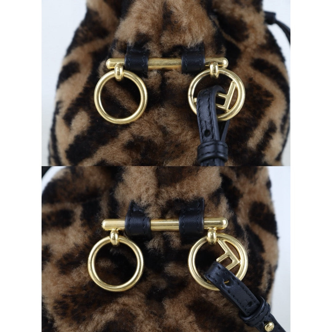 Include Entrupy Certificate of Authenticity｜Very Good ( Rank A)｜ FENDI Zucca Sheep Skin Mini Mon Tresor Bucket bag Shoulder Bag Brown ｜S26060119