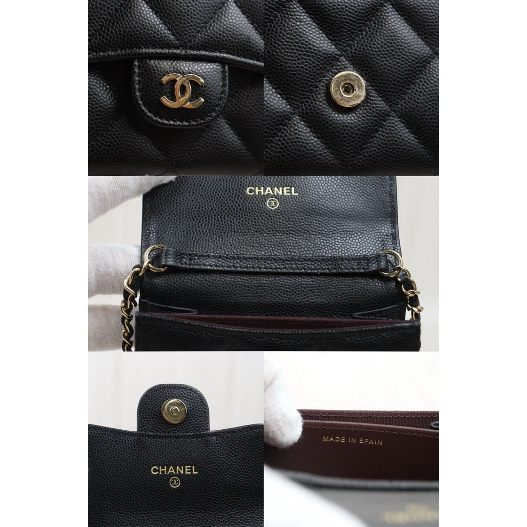 Excellent（Rank SA）｜CHANEL Caviar Skin Matelasse  Chain Mini WOC Black  Made in 2021-2022 Year ｜S25071004