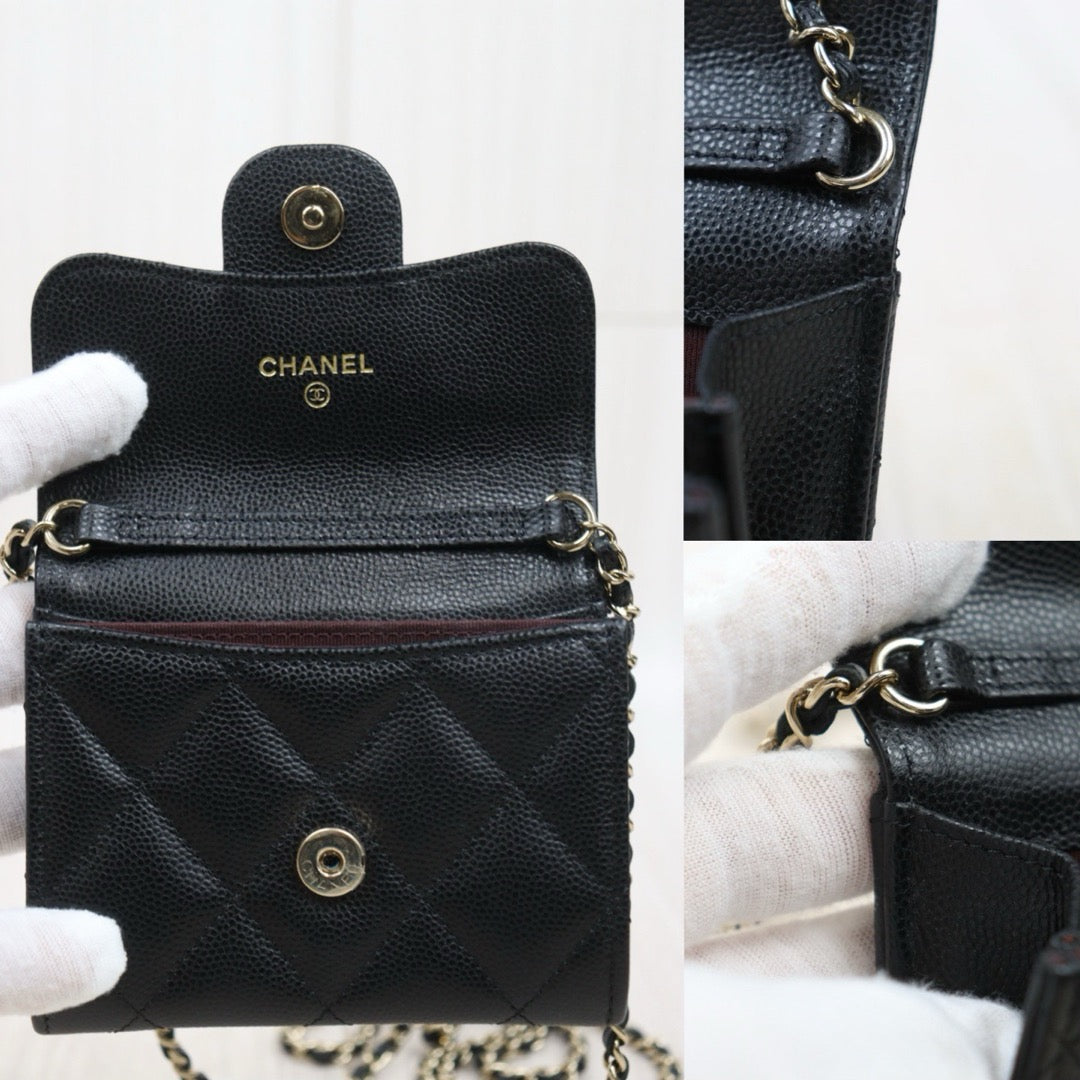 Excellent（Rank SA）｜CHANEL Caviar Skin Matelasse  Chain Mini WOC Black  Made in 2021-2022 Year ｜S25071004