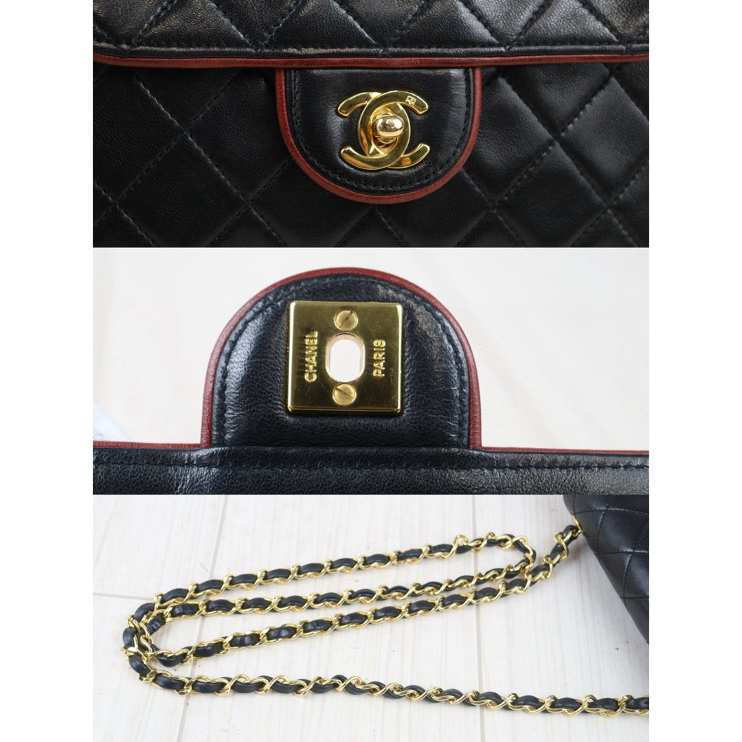 Good ( Rank AB)｜ CHANEL Lanbskin Square 17  Shoulder Bag Black Made In 1989～1991Year ｜P24083004