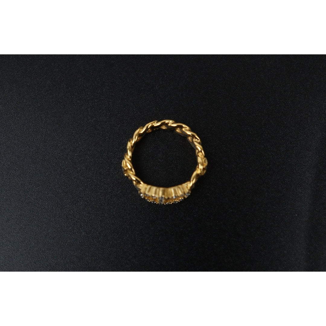 Very Good ( Rank A) ｜ Dior Rhinestone Golden Plated Ring M Size ｜V25110624