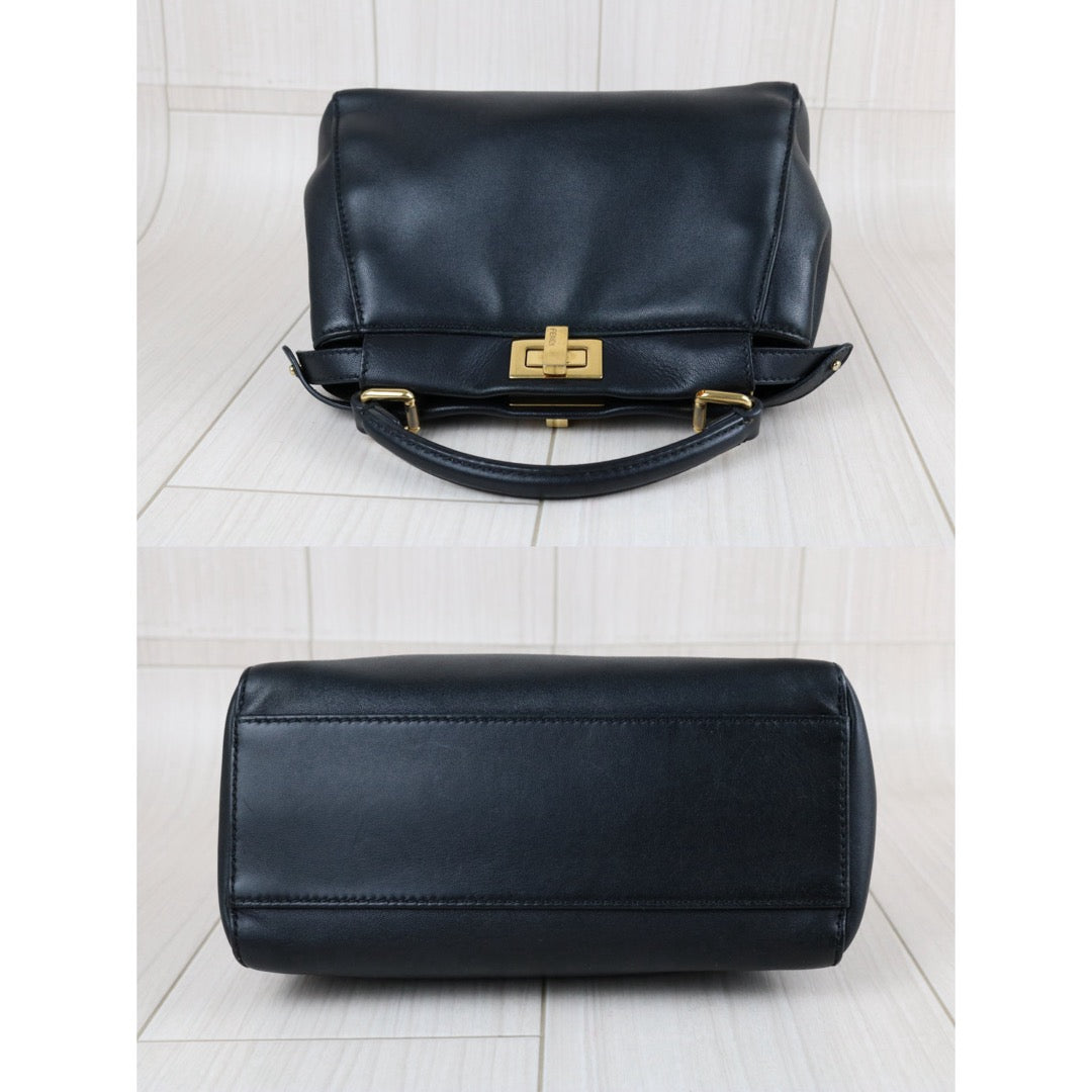 Include Entrupy Certificate of Authenticity｜Good ( Rank AB) ｜ FENDI Calf Leather Peekapoo iconic mini Handbag With Shoulder Bag Black｜S26062902