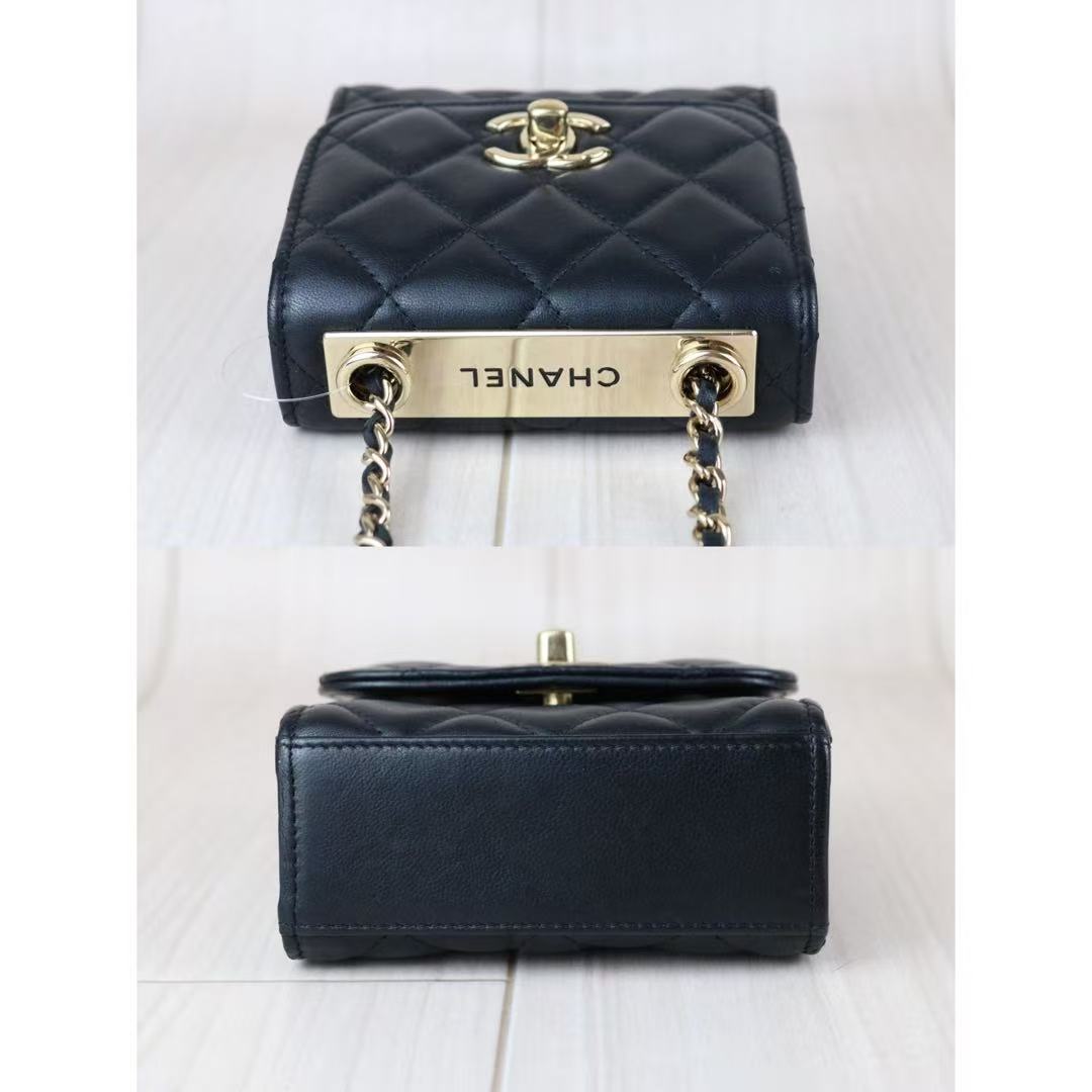 Include Entrupy Certificate of Authenticity｜Very Good ( Rank A)｜ CHANEL Matelasse Chain Lamb Skin Trandy CC mini Box Black Made In 2021-2022Year ｜S26060113