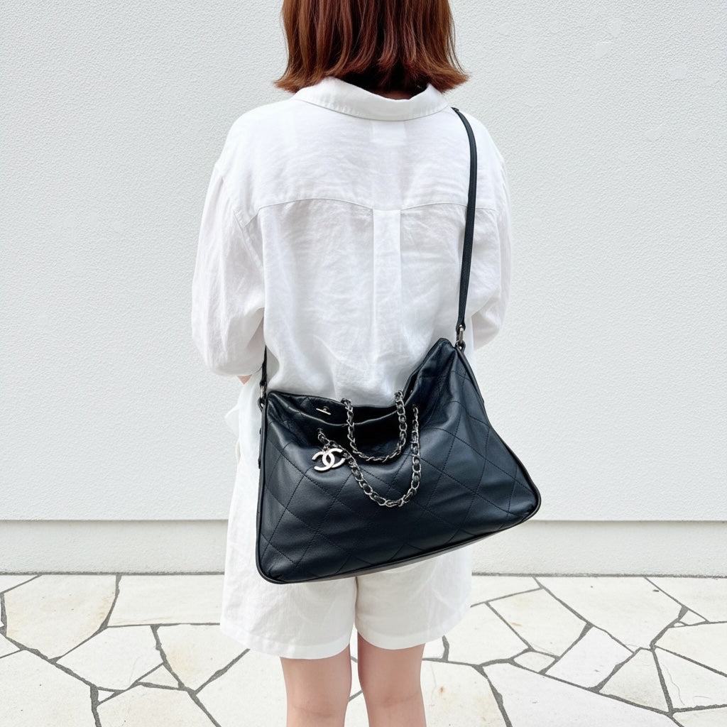 Include Entrupy Certificate of Authenticity｜Good ( Rank AB) ｜ CHANEL  Lamb Skin Matrasse Chain 2 Way ToteBag Shoulder Bag Black Made In 2011Year ｜S26030813